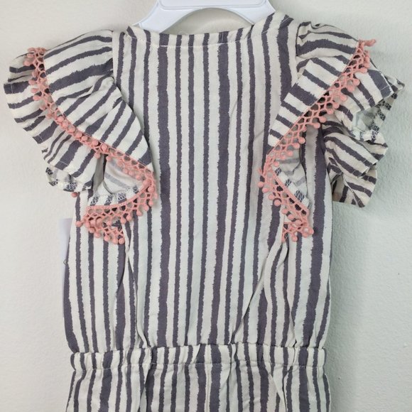 Jessica Simpson Baby Jumpsuit 18 Months Gray Pink Striped Ruffle Sleeve - Picture 8 of 9